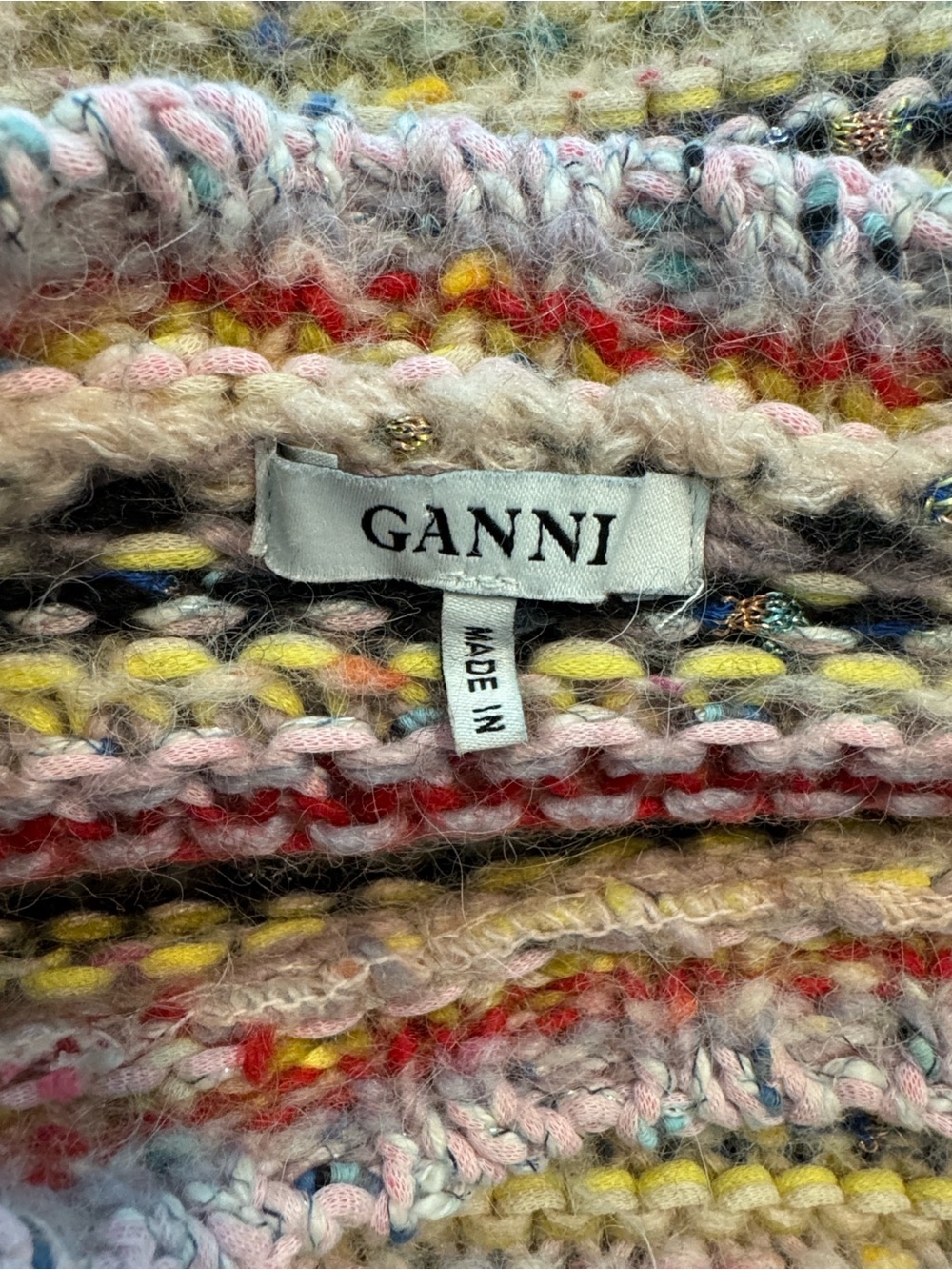 Ganni mixed Knit drop shoulder short sleeve sweater - Picture 6 of 7